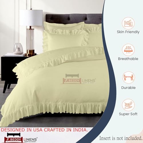 eBeddy Linens Luxury Ivory Edge Ruffle Duvet Cover Set Super King