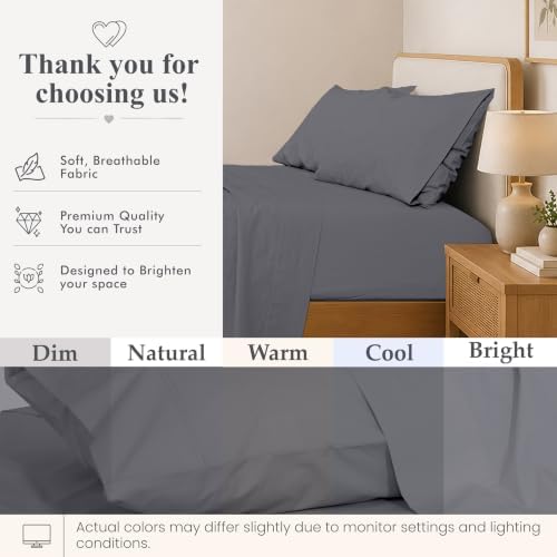 ZOYER 100% Cotton Percale King Sheets, Percale Weave, Smoked Pearl