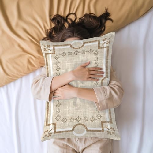 Pale Brown Botanical Pillow Cases Queen Size Set of 2, Smooth Satin