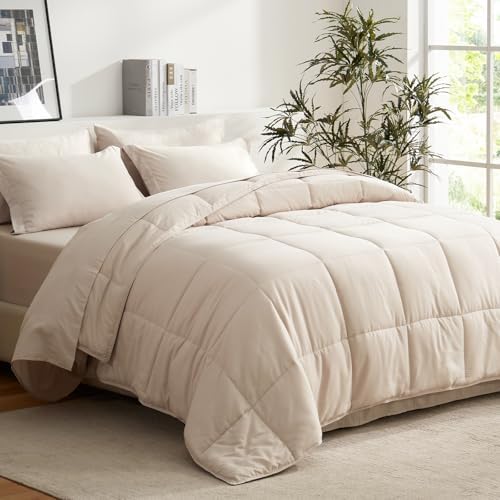 COZYART Full Comforter Set 7 Pcs, Beige Bed in a Bag
