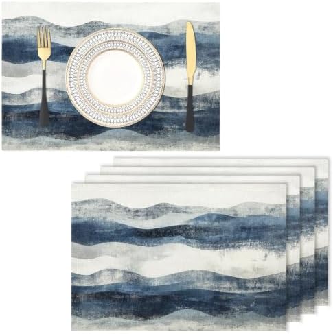 Blue-Gray Placemats Set of 8 - Durable Soft Washable Table