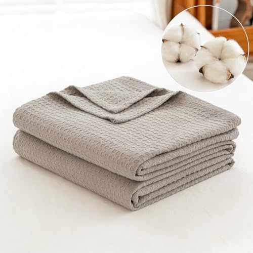 Cotton Waffle Weave Blanket 79x71 Inches Soft Lightweight Breathable