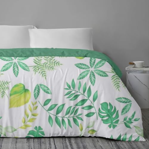 INFLAG Duvet Cover Green Botanical Leaf Printed Reversible, Bedding