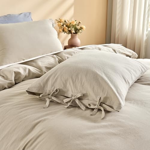 BISELINA 100% Washed Cotton Duvet Cover Set 3pcs with Bowknot Ties