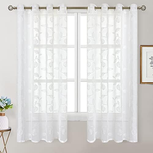 BGment White Sheer Curtains 63 Inches Long Living Room 2 Panels