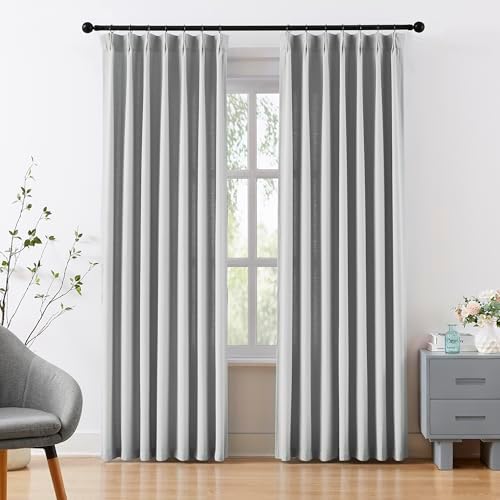 Grey Pinch Pleat Light Filtering Curtains for Living Room 108 Inch