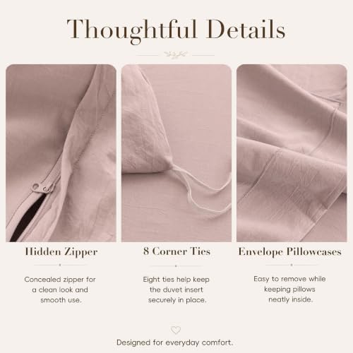 Duvet Cover Set Washed Cotton Embroidered Hem Queen 3‐Pcs