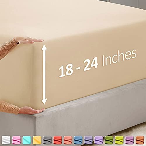 Hearth & Harbor Extra Deep Pocket Queen Fitted Sheet, Beige