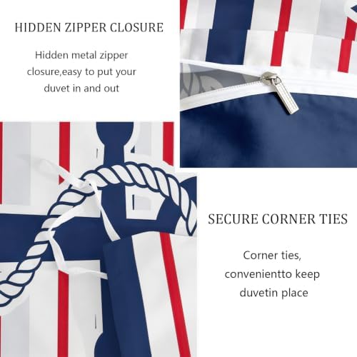 King Duvet Cover Set Soft Microfiber Symbol Anchor