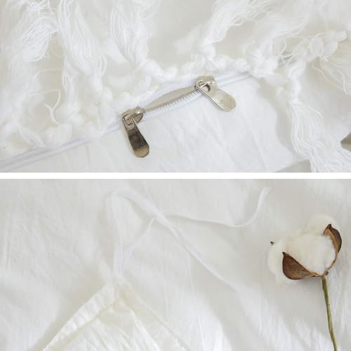 Helthep Luxury Boho King Size White Lace Bedding Collection Ruffled