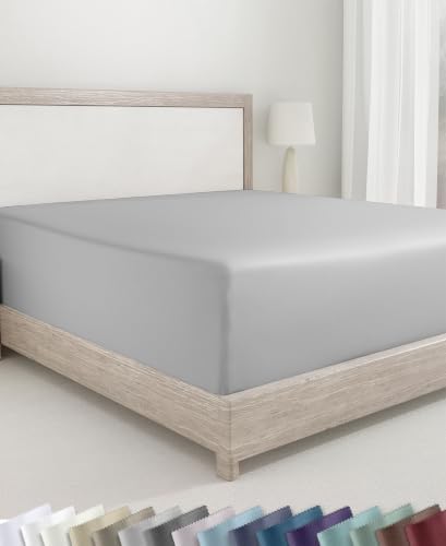 California Design Den 100% Cotton Sateen Cali King Fitted Sheet, Grey