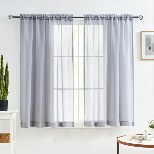 MYSTIC-HOME Sheer Curtains 63 Inch Length, Rod Pocket Voile Drapes for
