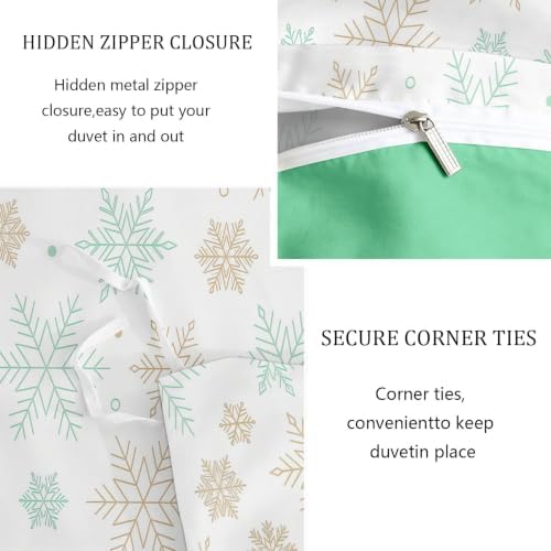 King Duvet Cover Set Soft Microfiber Christmas Snowflakes