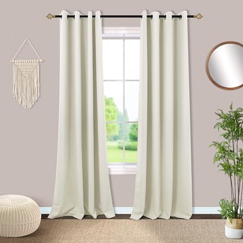 Mrs.Naturall Cream Curtains 84 Inches Long,Blackout Black Block Out