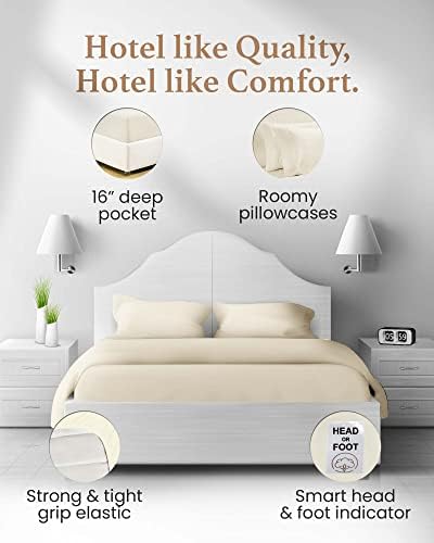 100% Cotton Split King Sheets Sets for Adjustable Bed, 5 Piece, Ivory