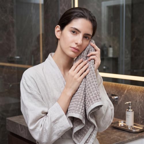 REDKISS 2 Pack Taupe Waffle Hand Towels for Bathroom, 100% Cotton