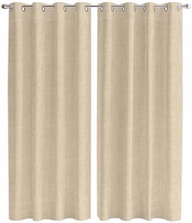 Rustic Beige Window Curtains Panels with Silver Grommet, Farmhouse