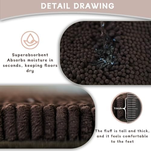 Bathroom Rugs Set Non Slip 3 Piece Bath Mat Washable Chenille Bath