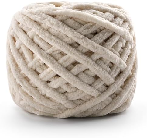 Chunky Chenille Yarn for Crocheting, #6 Super Bulky Baby Blanket Beige