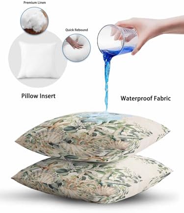12x20 Outdoor Pillows Set of 2, Spring Eucalyptus Coastal Waterproof