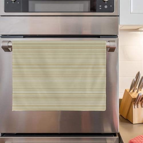 Rustic Beige Striped Kitchen Towels Set of 3, Ultra Absorbent Dish