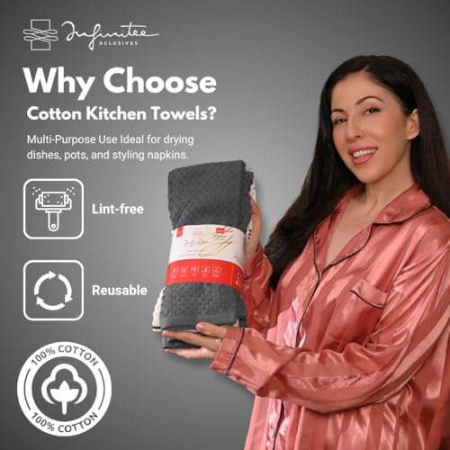 Infinitee Xclusives Multi-Pack Bundle of Grey Kitchen Towels Includes