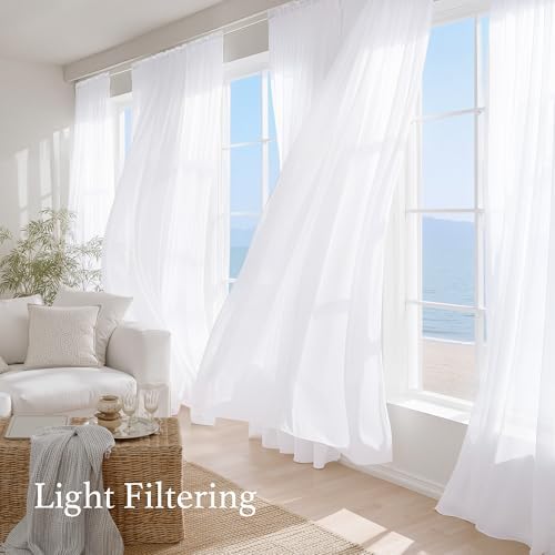 NICETOWN Bedroom White Sheer Curtains 63 Inches Long, W42xL63, 2