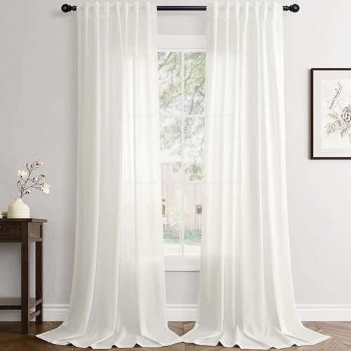 Jowels Ivory Linen Curtains 108 Inch Long 2 Panels for Living Room