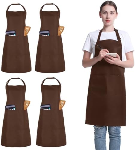 4 Pack Chef Apron, Adjustable Apron with 2 Pockets, Unisex