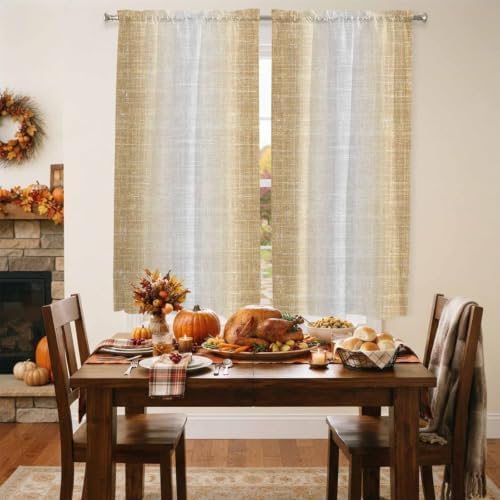 Brown Gray Window Curtains 72 Inch Length, Vintage Ombre Solid Color