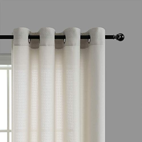 KOUFALL Beige Grommet Semi Sheer Faux Linen Curtains for Bedroom