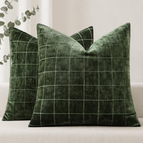 decorUhome Fall Plaid Olive Green Throw Pillow Covers 22x22 Set of 2