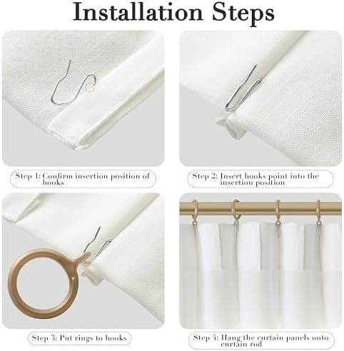 Joywell Linen Pinch Pleated Window Curtains 96 Inch Long,Back Tab Clip