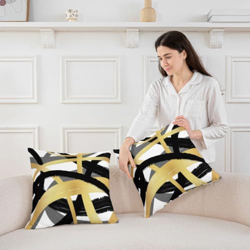 Feelyou Vintage Abstract Throw Pillow Covers Set of 2 Black Gold Grey