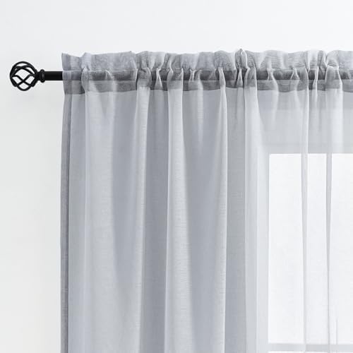 MYSTIC-HOME Sheer Curtains 63 Inch Length, Rod Pocket Voile Drapes for