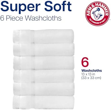 ARM & HAMMER Super Soft Washcloths, 6 Piece, Grey