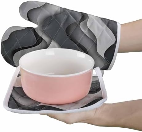 Quilted Cotton Terry Cloth Oven Mitt, Pot Holder Grey Black Gradient