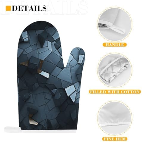 Gray Mosaic Oven Mitts and Pot Holders Set of 2 High Heat Resistant