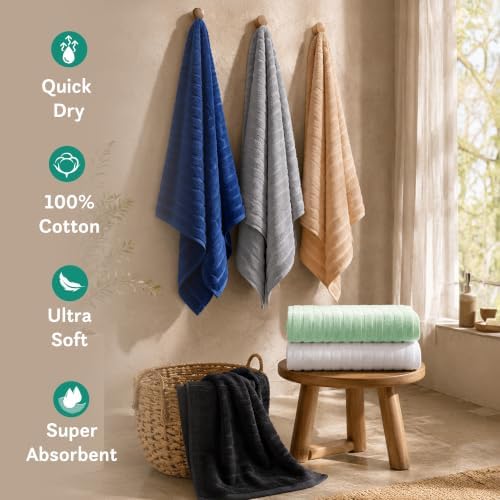 TRIDENT Gray Bath Towels Set of 4, 100% Cotton Quick Dry Towels for