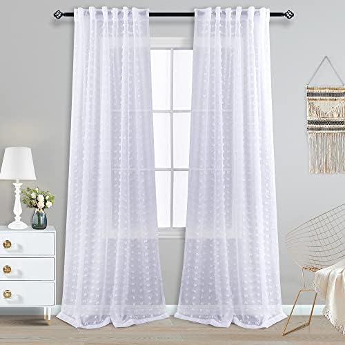 KOUFALL White Sheer Curtains 96 Inches Long for Living Room with