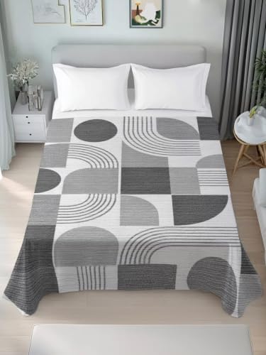 Cal King Size Flat Sheet Only, Gray Color Block Abstract Geometric Bed