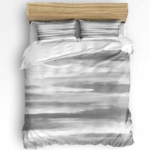 Duvet Cover Set Queen, Abstract Grey Texture Pattern 3 Piece Bedding