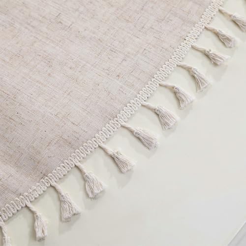 Beydodo Table Cloth Cover Round 70 inch, Linen Look with Tassels
