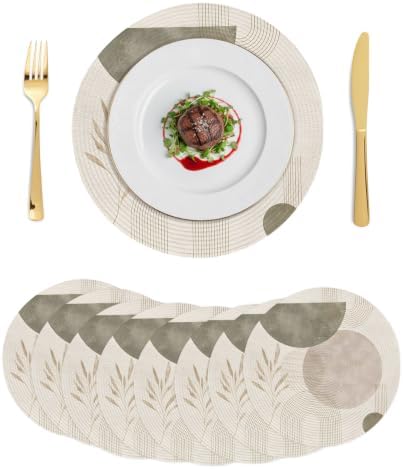 Abstract Round Braided Placemats Set of 8, Minimalist Boho Beige Green