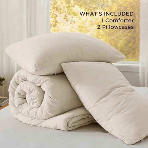 Bedsure Oversized Queen Comforter Prewashed Bedding Set 3Pcs Cream