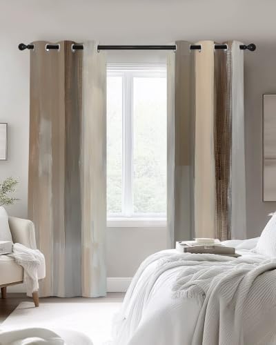 Brown Grey Blackout Curtains 63 Inches Long for Bedroom, Abstract