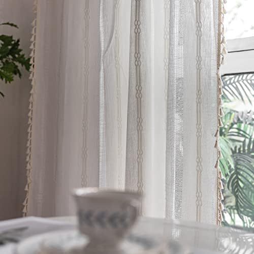 Boho Curtains Embroidery Linen Curtains 108 Inches Long 2 Pannels for