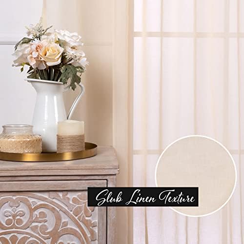 Home Fashion Set of 2 Linen-Textured Semi-Sheer Curtain Panels