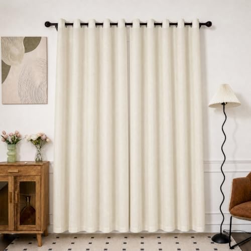 INLINAS Cotton Curtains Panels, Linen Look Texture, Beige