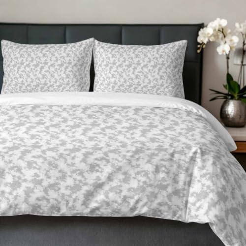Duvet Cover Queen Size, Gray Florals 3-Piece Bedding Quilt/Comforter